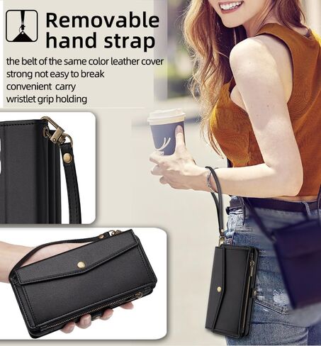 Asuwish Phone Case for Samsung Galaxy A11/M11 Zipper Wallet Cover with Screen Protector and Leather Card Holder Slot Stand Wrist Strap Cell Accessories Flip Folio Mobile A 11 11A 11M Women Men Black in Saudi Arabia