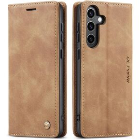 QLTYPRI Case for Samsung Galaxy A25 5G, Vintage PU Leather Wallet Case Card Slot Kickstand Magnetic Closure Shockproof Flip Folio Case Cover for Samsung Galaxy A25 5G - Coffee Brown
