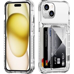 for iPhone 15 Case Wallet Clear Protective Phone Case with Credit Card Holder Heavy Duty Protection Shockproof Anti-Scratch Anti-Yellow Cover for iPhone 15 6.1 inch Transparent