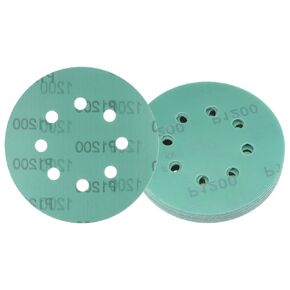 15pcs Green Film Sanding Discs - [5 Inch 220 Grits 8 Hole ] Round Aluminum Oxide Hook & Loop Wet Dry Sander Pads for Wood Metal Polishing Use| Zirconium Corundum Sandpaper