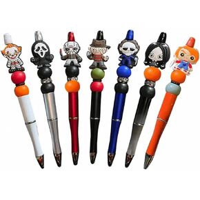 7PCS Horror Beadable Pens, Black Ink Role Pen, Novelty Halloween Spooky Horror Pens For School Office Supplies (Kangyue T)
