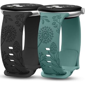 Minyee 2 Packs Floral Engraved Bands Compatible with Google Pixel Watch 3 41mm/Pixel Watch 2/Google Pixel Watch Band Women, Cute Soft Silicone Flower Sport Fancy Straps for Pixel Watch 2/Pixel Watch