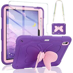 حافظة VOFUOE لجهاز iPad Air 11 بوصة M2 2024 للأطفال البنات مع واقي شاشة وحزام كتف وأجنحة فراشة وحامل قلم رصاص وغطاء متين شديد التحمل لجهاز iPad Air 11 بوصة M2 2024-أرجواني وردي in Kuwait