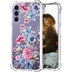 Hungo Galaxy S24 Plus Case for Women Floral Flower Clear Design Cute,Girly Girls Aesthetic Flower Designer Case Compatible with Samsung Galaxy S24+ Plus Purple Rose