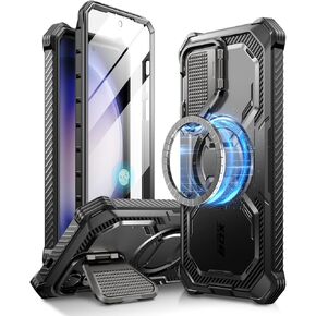 i-Blason for Samsung Galaxy S24 Case with Camera Cover Stand, [Compatible with MagSafe] [Built-in Screen Protector], Anti-Fall Magnetic Phone Case for Samsung Galaxy S24 6.2", Black