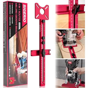 4 in 1 Router Milling Groove Bracket, Milling Router Guide, Router Circle Cutting Jig, Cabinet Hardware Jig for Router Tool, Adjustable Multifunctional Router Jig for Woodworking (Rose Red)