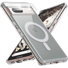 for Pixel 7 Pro Case, Magnetic Case Compatible with MagSafe, Slim Thin Hard Back & Soft Edges Crystal Clear Cover Shockproof Phone Shell with Camera Lens Protector