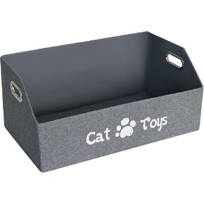 Cat Toy Box, Cat Toy Basket, Kitten Toys Storage Organizer Foldable Fabric Baskets Bin Pet Supplies Chest Holder Container with Handles for Organizing Cats Clothes Accessories, Beige