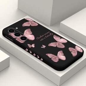 for Samsung Galaxy S23 Ultra Case, Flowers Butterfly Anti Slip Shockproof Flexibility Soft Silicone Protector Phone Case for Samsung Galaxy S23 Ultra-Morandi White