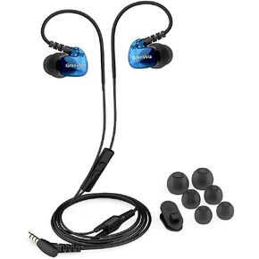 Granvela GV1 HD Classic Sports Earphones IPX5 Waterproof Running Earbuds Wired with Mic, Memory Wire Earhook and Clip - Blue