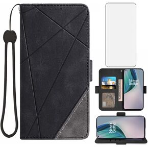 Asuwish Compatible with OnePlus Nord N10 5G Wallet Case and Tempered Glass Screen Protector Flip Card Holder Stand Cell Phone Cover for One Plus N 10 G5 1 Plus 10N 1plus One+ 1+ N105G Women Men Blue