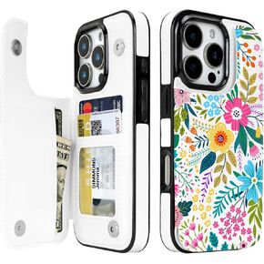 Compatible with iPhone 16 Pro Wallet Case with Card Holder, PU Leather Kicstand Flip Card Slots Design, Double Magnetic Cover for Girls Women Men 16 Pro 6.3", Black Leopard