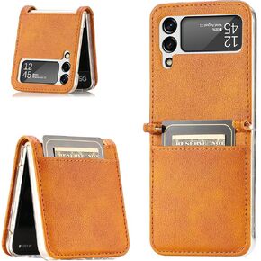 CCSamll for Samsung Galaxy Z Flip4 Phone Case with Card Holder, PC Hard Shockproof Back Cover Slim Durable Protective PU Leather Phone Case for Samsung Galaxy Z Flip 4 5G PZ Blue