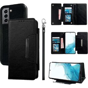 Trifold Wallet Case for Samsung Galaxy S21 FE 5G with Detachable Magnetic Flip Folio Purse Wrist Strap Card Holder, Stand Cell Phone Cover for S 21 EF S21FE5G UW S21FE 21S G5 6.4 inch Rose Gold