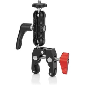 Multi-Functional Ballhead Clamp Magic Arm Adapter with Bottom Clamp Super Robust Central Lock Knob(Red)