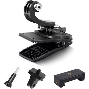 Backpack Shoulder Strap Belt stiff-brimmed Hat Car Sun Visors Action Camera and Phone Clip Versatile 360 Swivel Clamp Mount DIY Accessory for Gopro Insta360 DJI AKASO Apexcam, Black