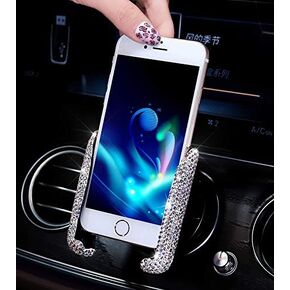 Luxury Fashionable Convenient Bling Rhinestone Crystal Car Dash Air Vent Slip-On Adjustable Phone Holder for Easy View GPS Screen (Silver M Holder)