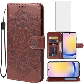 Case for Galaxy A25 5G Case, Samsung A25 5G SM-A256U Wallet Case with Tempered Glass Screen Protector, Leather Flip Credit Card Holder Stand Phone Cover Case for Samsung Galaxy A25 5G Rose Gold