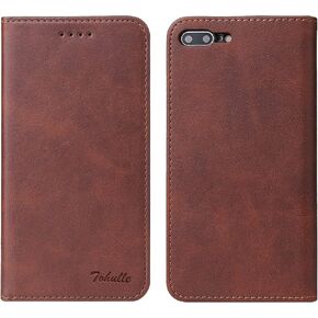 iPhone 7 iPhone 8 iPhone SE 2020 iPhone SE 2022 Case, Premium Wallet Case with Card Holder Kickstand Built-in Magnetic Closure Flip Folio Phone Cover for iPhone 7/8/SE - Coffee Brown