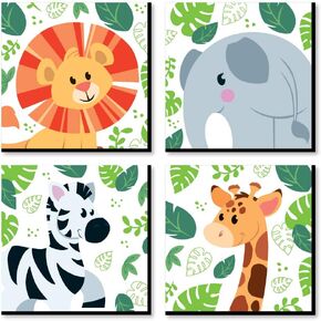 Big Dot of Happiness Jungle Party Animals - Safari Zoo Animal Kids Room, Nursery Decor and Home Decor - 11 x 11 inches Nursery Wall Art - Set of 4 Prints for Baby’s Room