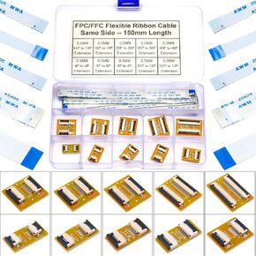 0.5mm Flexible Flat Cable & Extension Connector Aapter Kit, Pin to Pin 4/6/8/10/12/14/16/20/30/40Pin PCB Convert Adapter & 150mm Length FPC FFC Flexible Ribbon Cable (0.5mm-Board-Kit)