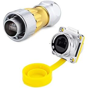 CNLINKO RJ45 Ethernet Industrial Circular Connector, Male Plug & Female Panel Mount Receptacles Socket Jack, Outdoor Waterproof IP67, Fast Data, Zinc Alloy Metal Case, Heavy Duty