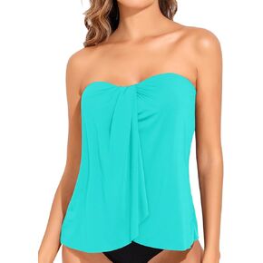 Tempt Me Bandeau Tankini Tops for Women Strapless Bathing Suit Top Halter Flyaway Swimsuit Top Only