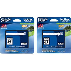 Brother Genuine P-Touch 2-Pack TZe-221 Laminated Tape, Black Print on White Standard Adhesive Laminated Tape for P-Touch Label Makers, Each Roll is 0.35"/9mm (~ 3/8") Wide, 26.2 (8M) Long