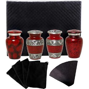 Small Urns for Human Ashes of Adult Male Female | Set of 4 Green Keepsake Vials for Funeral Remains with A Paper Funnel 4 Velvet Bags and A Beautiful Gift Box | Keepsakes and Urns