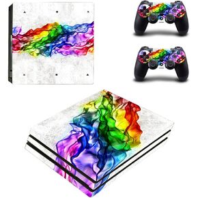Full Body Protective Vinyl Skin Decal for PS4 Pro Console and 2PCS PS4 Pro Controller Skins Stickers Elegant Rainbow