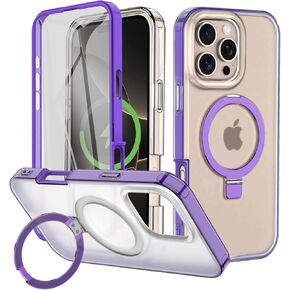 for iPhone 14 Case, iPhone 13 Case with Magnetic Invisible Stand [Compatible with MagSafe] Built-in Screen Protector Military Drop Protection Shockproof Slim Translucent Case Cover, Rose