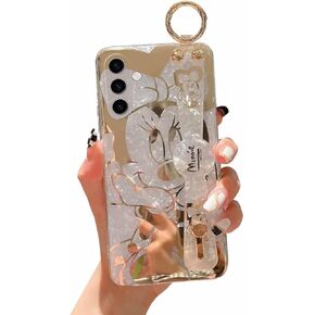 for Samsung Galaxy A15 5G Case 6.5" Sparkle Bling with Strap Stand Cute Pattern IMD Plating Design Silicone Shockproof Protective Glitter - Minnie