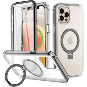 for iPhone 14 Case, iPhone 13 Case with Magnetic Invisible Stand [Compatible with MagSafe] Built-in Screen Protector Military Drop Protection Shockproof Slim Translucent Case Cover, Rose