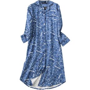 ASHER FASHION Women's Sleepwear Long Flannel Nightgown Button Down Sleepshirt Long Sleeve Nightshirt with Pockets