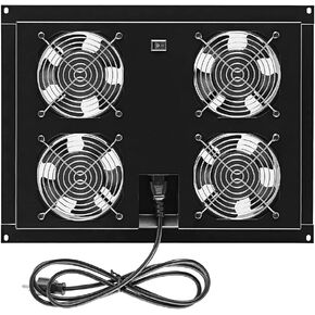 NavePoint 42U Cabinet Top Mount Fan Panel, Panel Includes, 4 Fans, Server Cooling System, 110 50/60Hz, 17.2 x 13 x 2 Inches, 6ft Input Cord Length, Noise Level 43db-A to 47db-A Max Steel with Powder