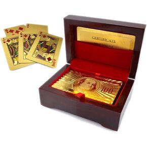Luxurious 24K Gold Plated Playing Cards Case and Certificate with Wooden Gift Box | Make Your Magic Tricks More Luxurious & Creative Family & Friends