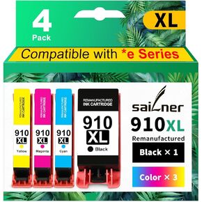 SAILNER 910XL Ink Cartridges Combo Pack for HP 910 910XL Ink Cartridge for HP Printers 8025e 8020 8025 8035e 8035 8028 8028e 8034e Printer 910 (4 Pack)