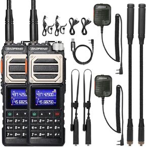 BAOFENG UV-25 Tri-Power Ham Radio Handheld, 11W Long Range Two Way Radio, UHF VHF AM FM Air NOAA Multi-Band Receiver, with 5200mAh Battery, Gooseneck Antenna & Whip Antenna, Tactical Speaker, 2Packs