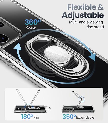 Shields Up for Samsung Galaxy S21 Ultra Case with Stand, Galaxy S21 Ultra Case Clear with Double Ring Holder [Adjustable & Foldable] Shockproof Protective Cover for Samsung Galaxy S21 Ultra - Clear in Kuwait