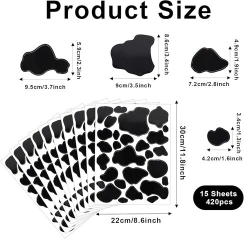Prasacco 420 Pcs/15 Sheets Cow Print Stickers, Self-Adhesive Cow Wall Decal for Wall, Cars Vinyl Cow Print Wall Decals Waterproof Cow Wall Stickers for Cow Themed Bathroom Nursery Bedroom Wall Decor in Saudi Arabia