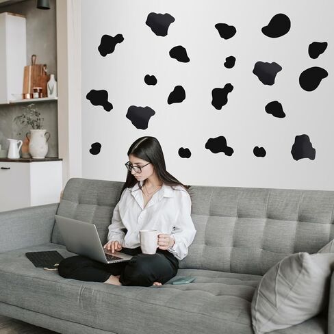Prasacco 420 Pcs/15 Sheets Cow Print Stickers, Self-Adhesive Cow Wall Decal for Wall, Cars Vinyl Cow Print Wall Decals Waterproof Cow Wall Stickers for Cow Themed Bathroom Nursery Bedroom Wall Decor in Saudi Arabia