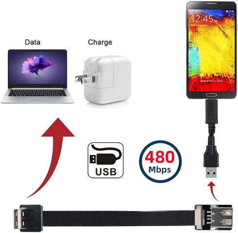 cablecc Down Angled USB 2.0 Type-A Male to Female Extension Data Flat Slim FPC Cable for FPV & Disk & Scanner & Printer 200cm in Saudi Arabia