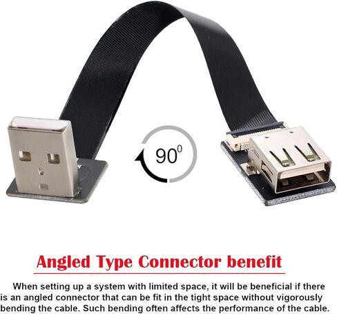 cablecc Down Angled USB 2.0 Type-A Male to Female Extension Data Flat Slim FPC Cable for FPV & Disk & Scanner & Printer 200cm in Saudi Arabia