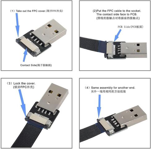 cablecc Down Angled USB 2.0 Type-A Male to Female Extension Data Flat Slim FPC Cable for FPV & Disk & Scanner & Printer 200cm in Saudi Arabia