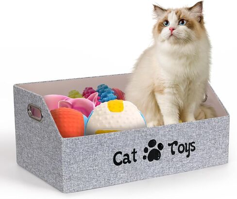 Cat Toy Basket, Kitten Toys Storage Organizer Foldable Fabric Bin Pet Supplies Chest Holder Trapezoid Container with Metal Handles for Organizing Cats Clothes Accessories, Purple in Saudi Arabia