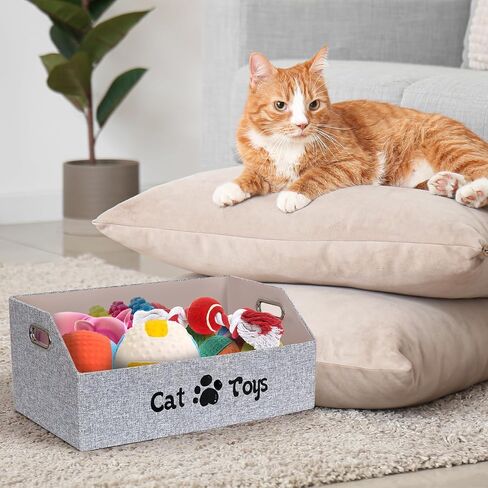 Cat Toy Basket, Kitten Toys Storage Organizer Foldable Fabric Bin Pet Supplies Chest Holder Trapezoid Container with Metal Handles for Organizing Cats Clothes Accessories, Purple in Saudi Arabia
