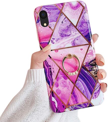 Qokey Compatible with iPhone XR Case,Flower Case Cute Fashion for Men Women Girls with 360 Degree Rotating Ring Kickstand Soft TPU Shockproof Cover Designed for iPhone XR 6.1 inch Brown Floral in Kuwait