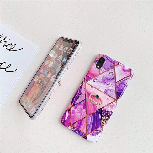 Qokey Compatible with iPhone XR Case,Flower Case Cute Fashion for Men Women Girls with 360 Degree Rotating Ring Kickstand Soft TPU Shockproof Cover Designed for iPhone XR 6.1 inch Brown Floral in Kuwait