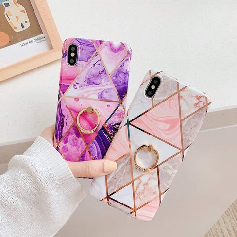 Qokey Compatible with iPhone XR Case,Flower Case Cute Fashion for Men Women Girls with 360 Degree Rotating Ring Kickstand Soft TPU Shockproof Cover Designed for iPhone XR 6.1 inch Brown Floral in Kuwait
