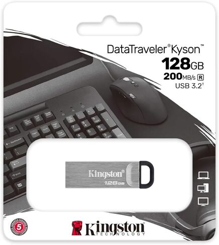 Kingston 128GB DataTraveler Kyson 200MBPS Read 60MBPS Write Speed Flash Drive (5-Pack) Bundle with USB-C Adapter (2 Items) in Saudi Arabia